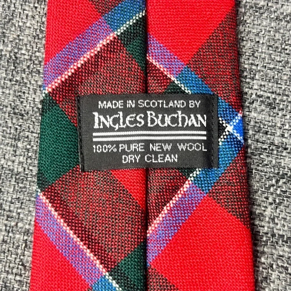 Ingles Buchan Red Plaid Tartan Wool Tie Made in Scotland Pure New Wool